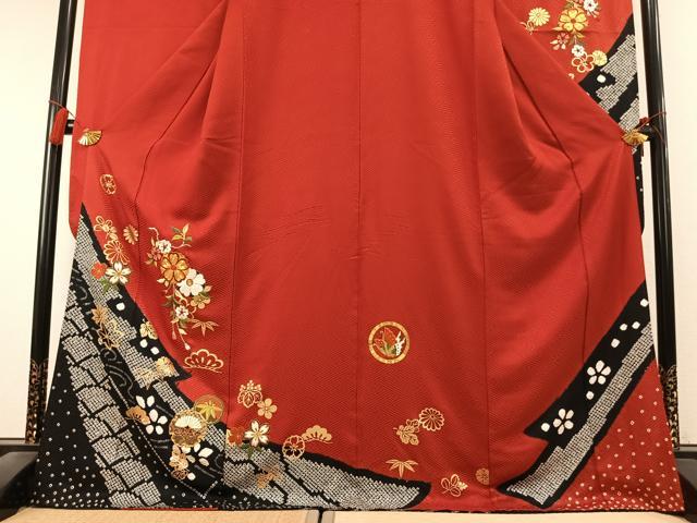 平和屋着物●豪華振袖　絞り　駒刺繍　松竹梅　金糸　金彩　正絹　逸品　AABK8017fy