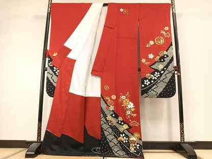 平和屋着物●豪華振袖　絞り　駒刺繍　松竹梅　金糸　金彩　正絹　逸品　AABK8017fy