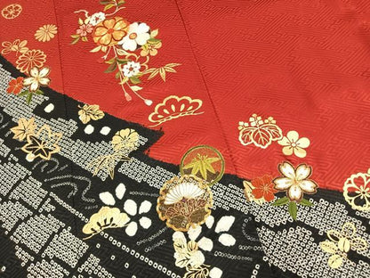 平和屋着物●豪華振袖　絞り　駒刺繍　松竹梅　金糸　金彩　正絹　逸品　AABK8017fy