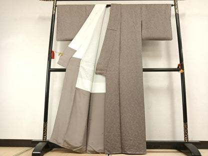 平和屋着物●上質な色無地　南天地紋　利休白茶色　正絹　逸品　AABK8018fy