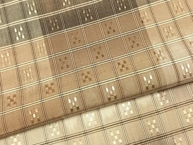 平和屋着物●上質な紬　花織　格子　正絹　逸品　AABK8019fy