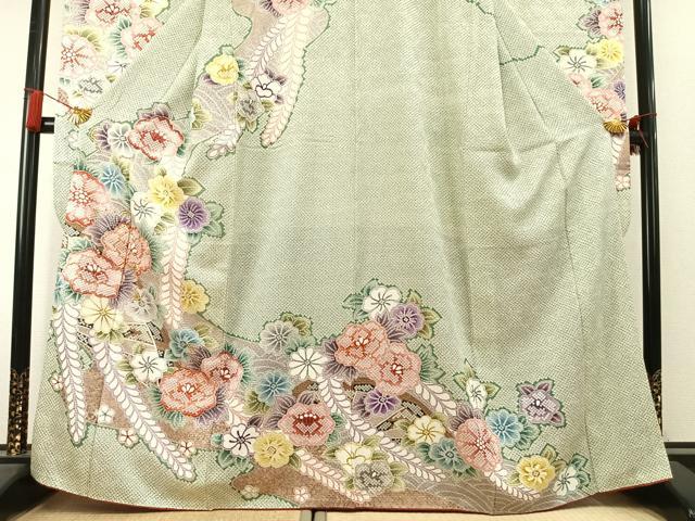 平和屋着物●豪華振袖　駒刺繍　草花文　金彩　正絹　逸品　AABK8024fy