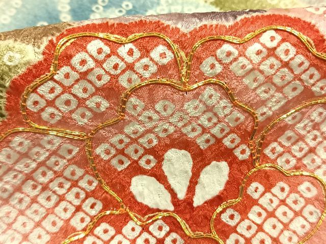 平和屋着物●豪華振袖　駒刺繍　草花文　金彩　正絹　逸品　AABK8024fy