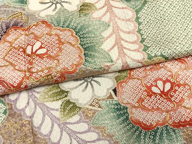 平和屋着物●豪華振袖　駒刺繍　草花文　金彩　正絹　逸品　AABK8024fy