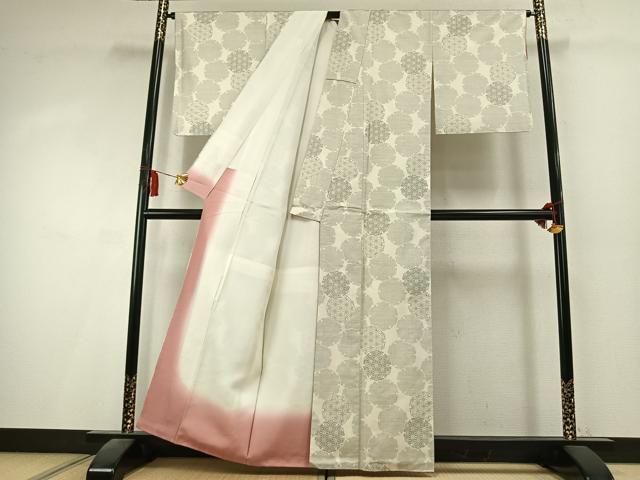 平和屋着物●本場大島紬　白大島　9マルキ　雪輪文　正絹　逸品　AABK8027fy