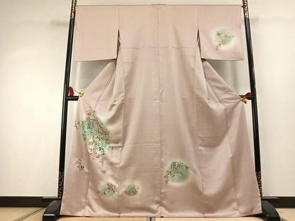 平和屋着物●訪問着　総刺繍　御所車花文　暈し染め　正絹　逸品　AABK8028fy