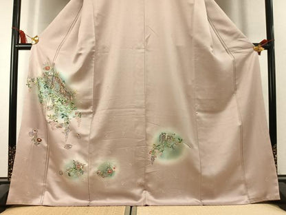平和屋着物●訪問着　総刺繍　御所車花文　暈し染め　正絹　逸品　AABK8028fy