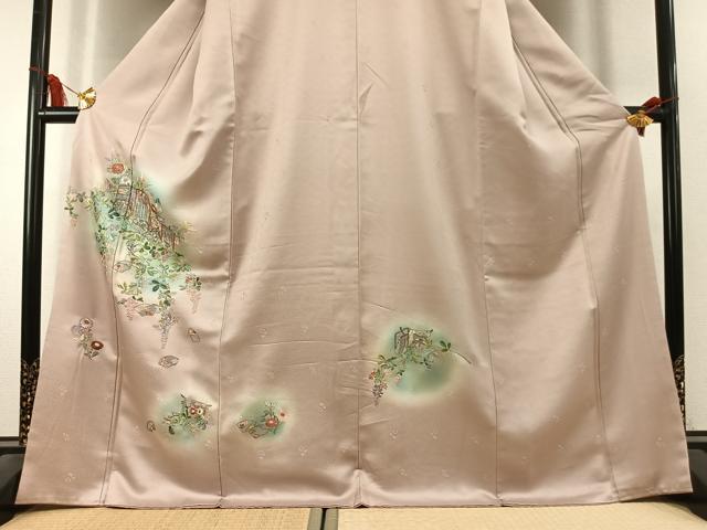 平和屋着物●訪問着　総刺繍　御所車花文　暈し染め　正絹　逸品　AABK8028fy
