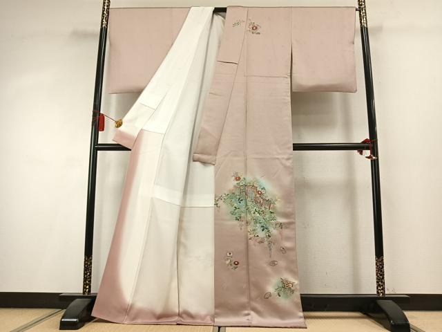平和屋着物●訪問着　総刺繍　御所車花文　暈し染め　正絹　逸品　AABK8028fy
