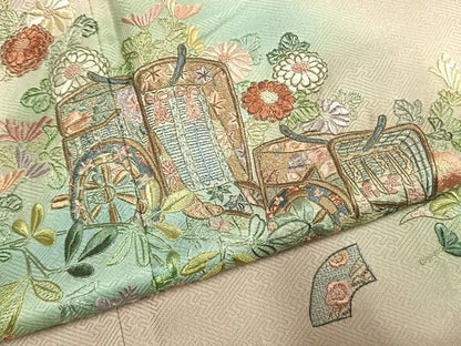 平和屋着物●訪問着　総刺繍　御所車花文　暈し染め　正絹　逸品　AABK8028fy