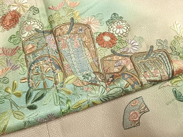 平和屋着物●訪問着　総刺繍　御所車花文　暈し染め　正絹　逸品　AABK8028fy