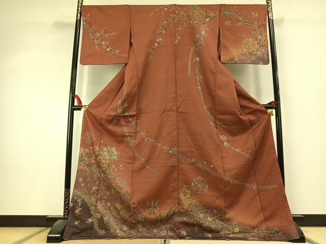 平和屋着物●訪問着　雪輪花文　暈し染め　金彩　ロング丈　正絹　逸品　未使用　AABK8029fy