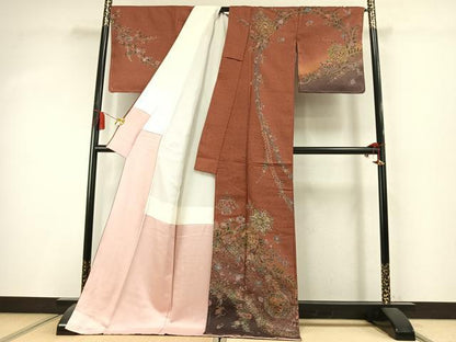 平和屋着物●訪問着　雪輪花文　暈し染め　金彩　ロング丈　正絹　逸品　未使用　AABK8029fy