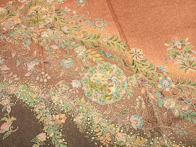 平和屋着物●訪問着　雪輪花文　暈し染め　金彩　ロング丈　正絹　逸品　未使用　AABK8029fy