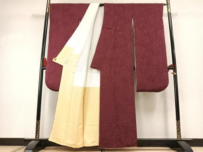 平和屋着物●豪華振袖　色無地　桜尽くし地紋　浅蘇芳色　正絹　逸品　AABK8030fy