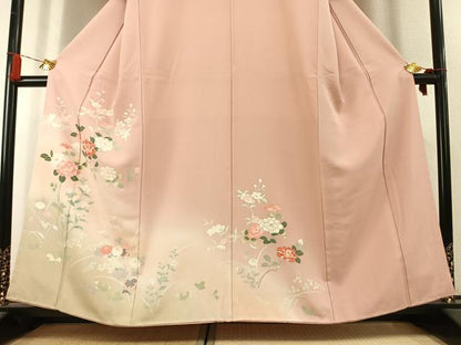 平和屋着物●訪問着　友禅　草花文　暈し染め　金彩　正絹　逸品　AABK8032fy