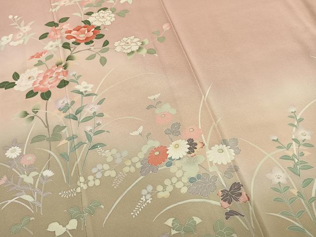 平和屋着物●訪問着　友禅　草花文　暈し染め　金彩　正絹　逸品　AABK8032fy