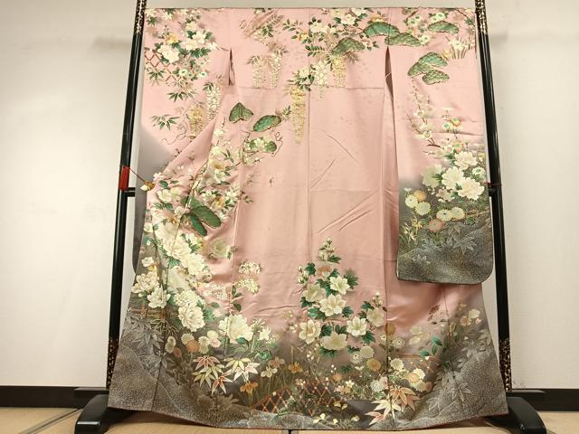平和屋着物●豪華振袖　松竹梅　草花文　暈し染め　金銀彩　正絹　逸品　AABK8033fy