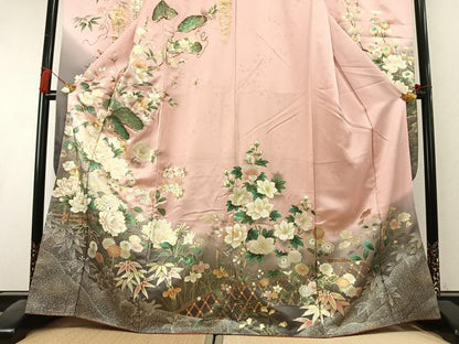 平和屋着物●豪華振袖　松竹梅　草花文　暈し染め　金銀彩　正絹　逸品　AABK8033fy