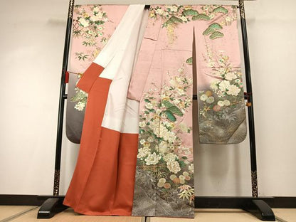 平和屋着物●豪華振袖　松竹梅　草花文　暈し染め　金銀彩　正絹　逸品　AABK8033fy