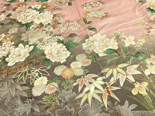 平和屋着物●豪華振袖　松竹梅　草花文　暈し染め　金銀彩　正絹　逸品　AABK8033fy