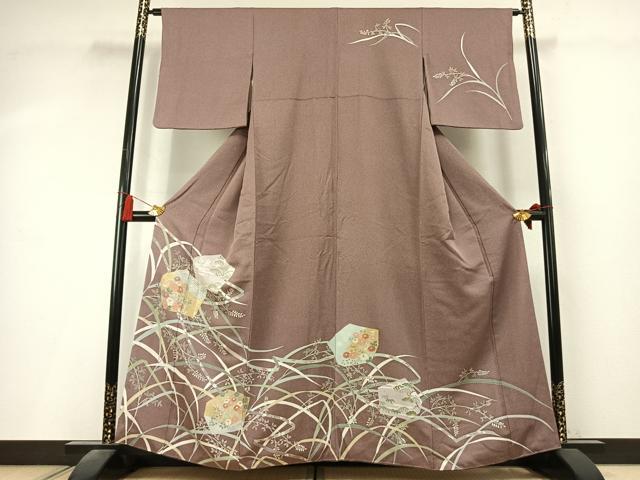 平和屋着物●訪問着　駒刺繍　草花文　金彩　正絹　逸品　AABK8035fy