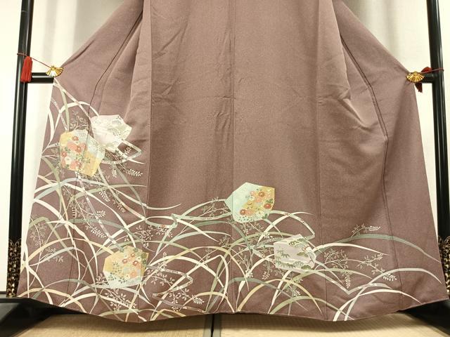 平和屋着物●訪問着　駒刺繍　草花文　金彩　正絹　逸品　AABK8035fy
