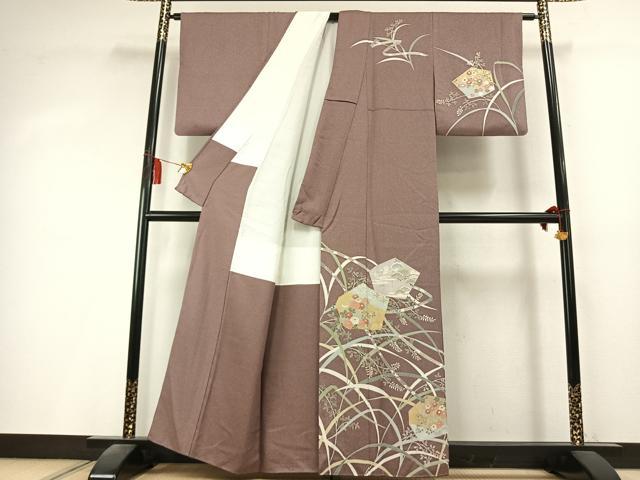 平和屋着物●訪問着　駒刺繍　草花文　金彩　正絹　逸品　AABK8035fy