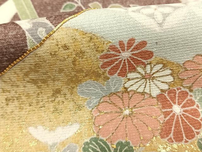 平和屋着物●訪問着　駒刺繍　草花文　金彩　正絹　逸品　AABK8035fy