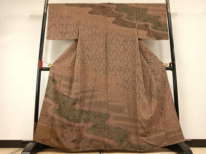 平和屋着物●訪問着　型染め　草花文　鬼しぼ縮緬　正絹　逸品　未使用　AABK8040fy