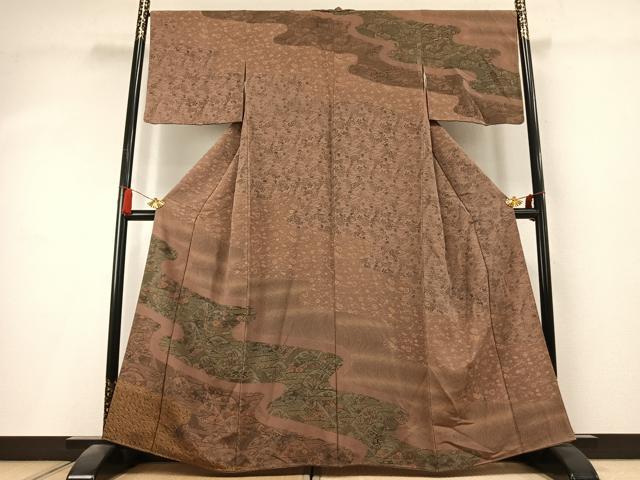 平和屋着物●訪問着　型染め　草花文　鬼しぼ縮緬　正絹　逸品　未使用　AABK8040fy