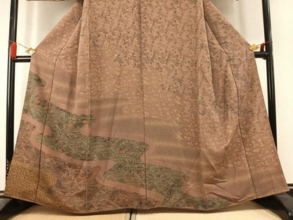 平和屋着物●訪問着　型染め　草花文　鬼しぼ縮緬　正絹　逸品　未使用　AABK8040fy