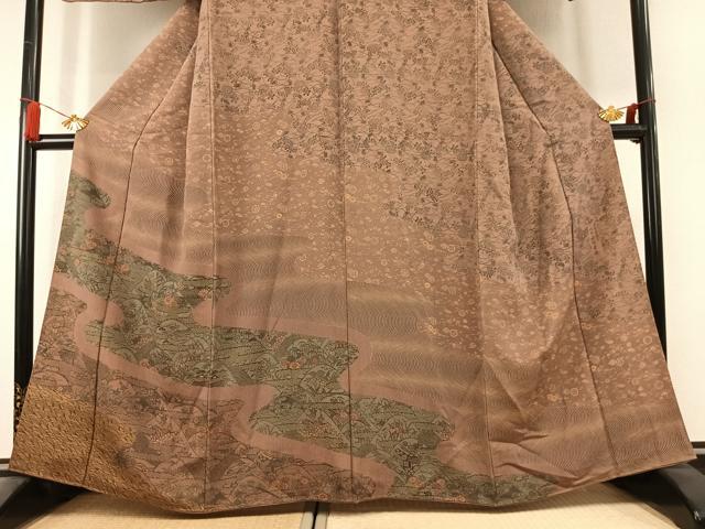 平和屋着物●訪問着　型染め　草花文　鬼しぼ縮緬　正絹　逸品　未使用　AABK8040fy