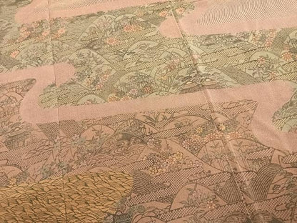平和屋着物●訪問着　型染め　草花文　鬼しぼ縮緬　正絹　逸品　未使用　AABK8040fy
