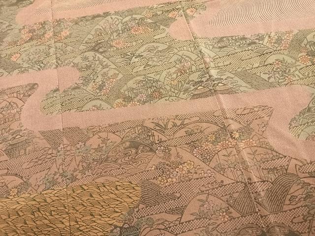 平和屋着物●訪問着　型染め　草花文　鬼しぼ縮緬　正絹　逸品　未使用　AABK8040fy