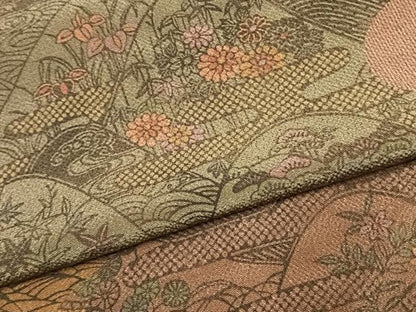 平和屋着物●訪問着　型染め　草花文　鬼しぼ縮緬　正絹　逸品　未使用　AABK8040fy