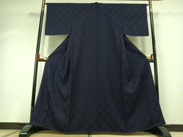 平和屋着物●藍造り国選定無形文化財　藍師・佐藤昭人　藍香房　小紋　天然愛染　市松文様　正絹　逸品　未使用　AABK8043fy
