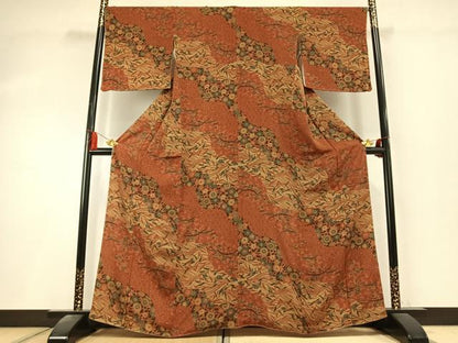 平和屋着物●上質な小紋　型染め　花鳥文　暈し染め　正絹　逸品　AABK8053fy