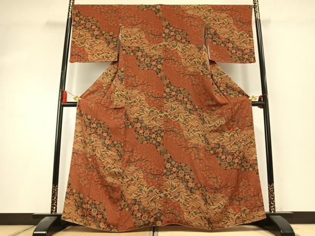 平和屋着物●上質な小紋　型染め　花鳥文　暈し染め　正絹　逸品　AABK8053fy