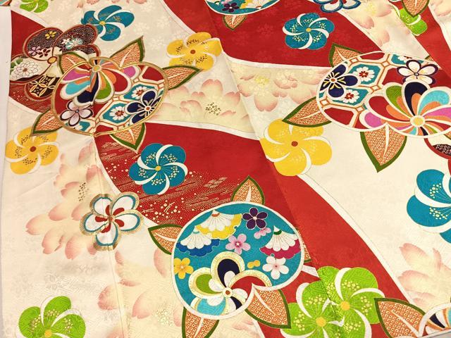 平和屋着物●豪華振袖　駒刺繍　舞花文　金彩　ロング丈　正絹　逸品　AABK8054fy