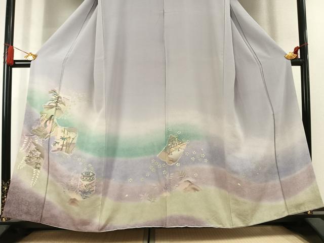 平和屋着物●訪問着　色紙人物文　暈し染め　正絹　逸品　AABK8060fy
