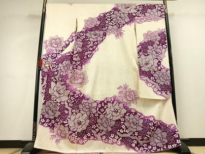 平和屋着物●豪華振袖　総絞り　草花文　暈し染め　正絹　逸品　AABK8061fy