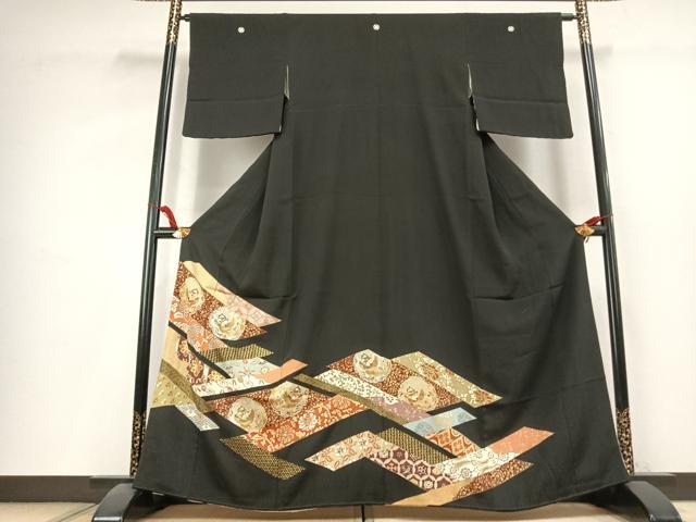 平和屋着物●豪華黒留袖　花鳥文　金糸　金彩　三越扱い　正絹　逸品　AABK8063fy