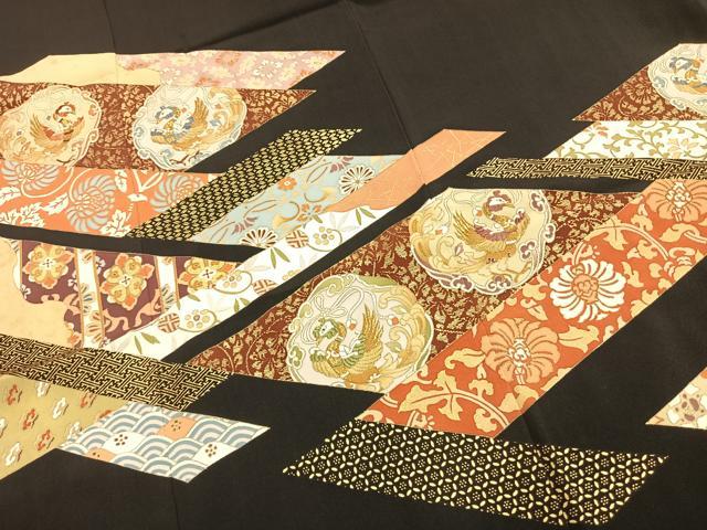 平和屋着物●豪華黒留袖　花鳥文　金糸　金彩　三越扱い　正絹　逸品　AABK8063fy