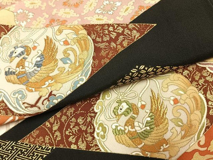 平和屋着物●豪華黒留袖　花鳥文　金糸　金彩　三越扱い　正絹　逸品　AABK8063fy