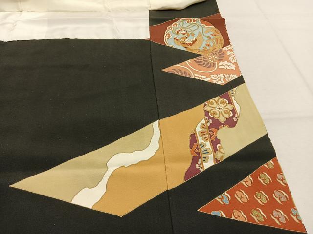 平和屋着物●豪華黒留袖　花鳥文　金糸　金彩　三越扱い　正絹　逸品　AABK8063fy