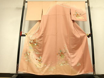 平和屋着物●訪問着　刺繍　花鳥文　暈し染め　金銀彩　正絹　逸品　AABK8064fy