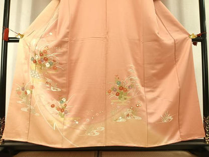 平和屋着物●訪問着　刺繍　花鳥文　暈し染め　金銀彩　正絹　逸品　AABK8064fy