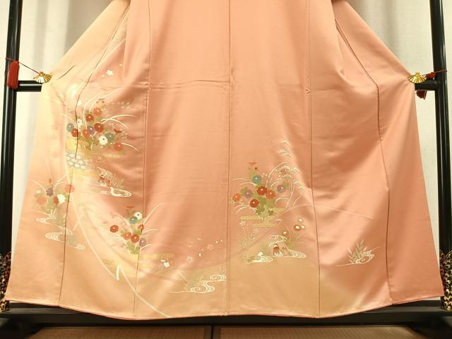 平和屋着物●訪問着　刺繍　花鳥文　暈し染め　金銀彩　正絹　逸品　AABK8064fy