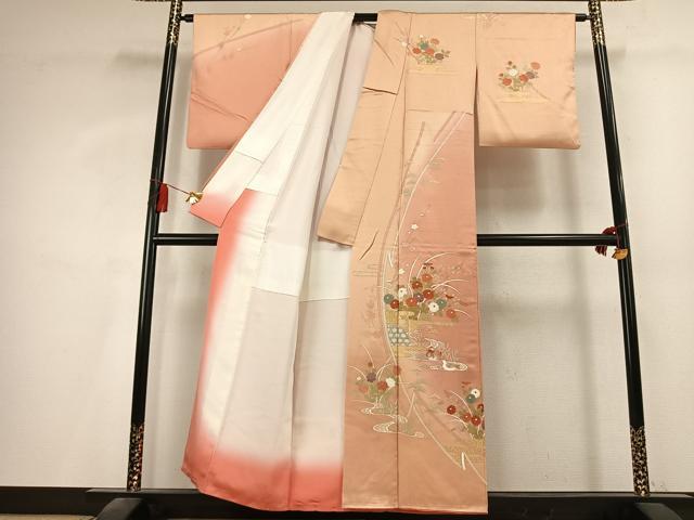 平和屋着物●訪問着　刺繍　花鳥文　暈し染め　金銀彩　正絹　逸品　AABK8064fy
